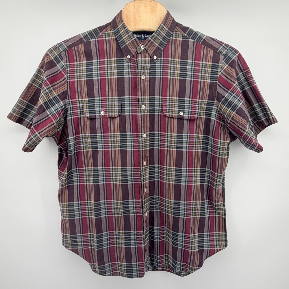 Ralph Lauren Button Down Shirt Mens XL Multicolor Plaid Classic Fit Short Sleeve - Picture 2 of 6
